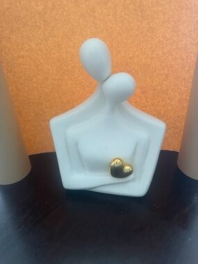 Hobby Lobby White Ceramic Couple Figurine with Gold Heart Accent